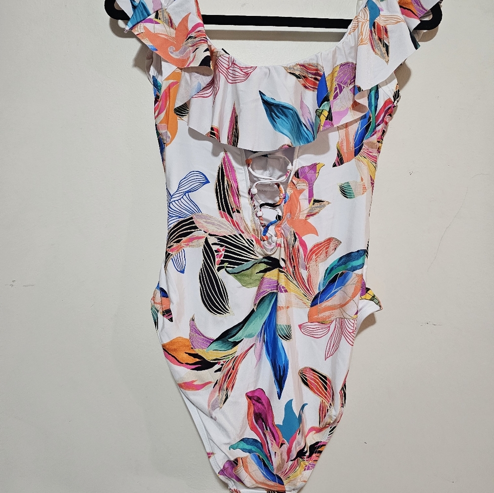 La Blanca One Piece Swimsuit - Women's Size 12 NWT Ruffle Floral Tropical Pool - Picture 11 of 16
